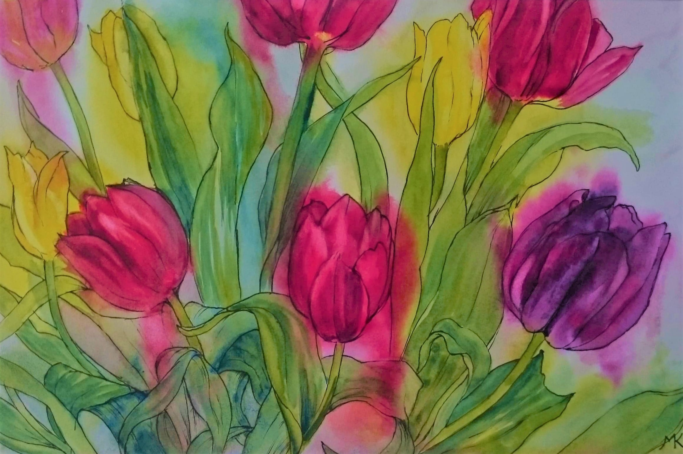 Tulips in watercolour